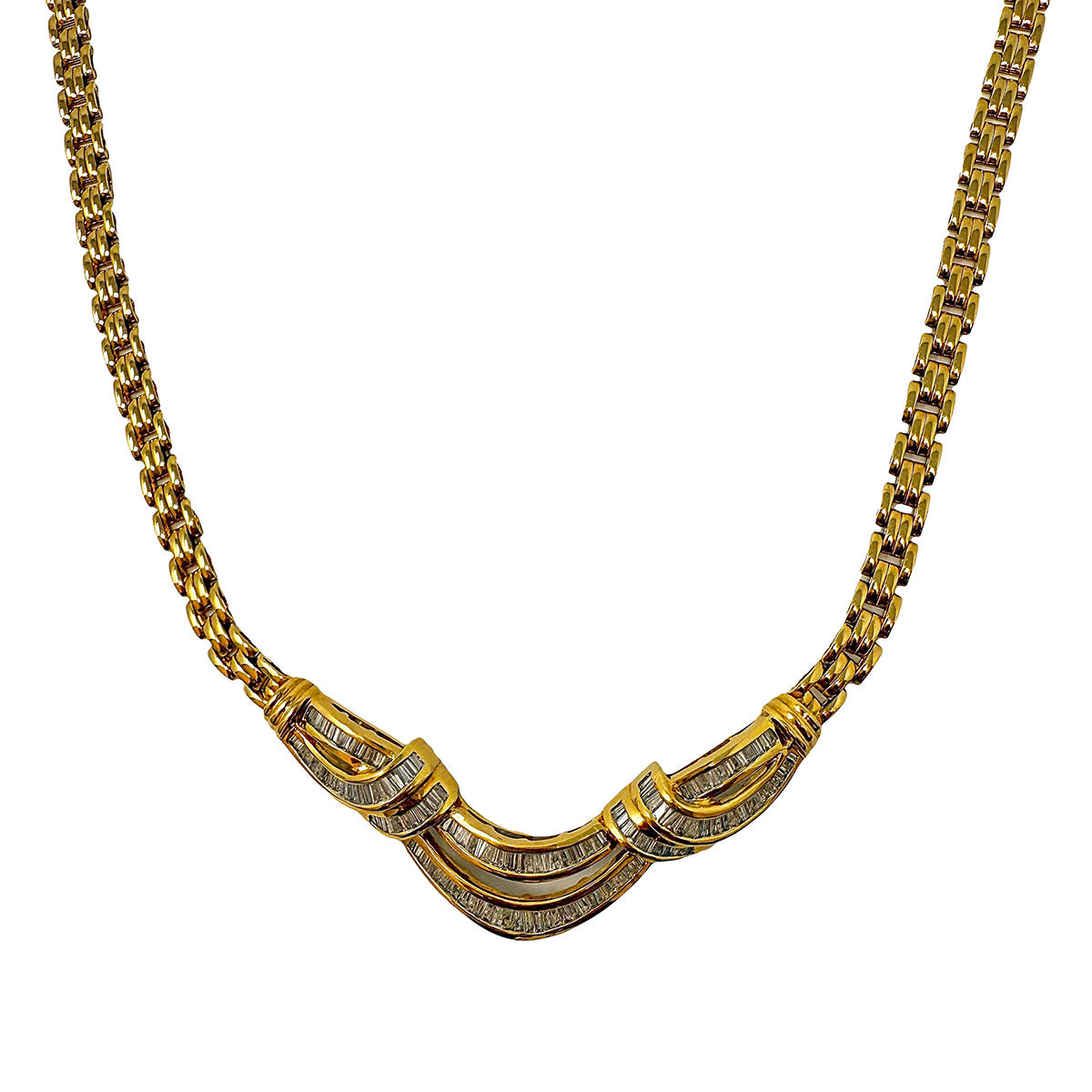 18K Gold Necklace with Baguette Diamond