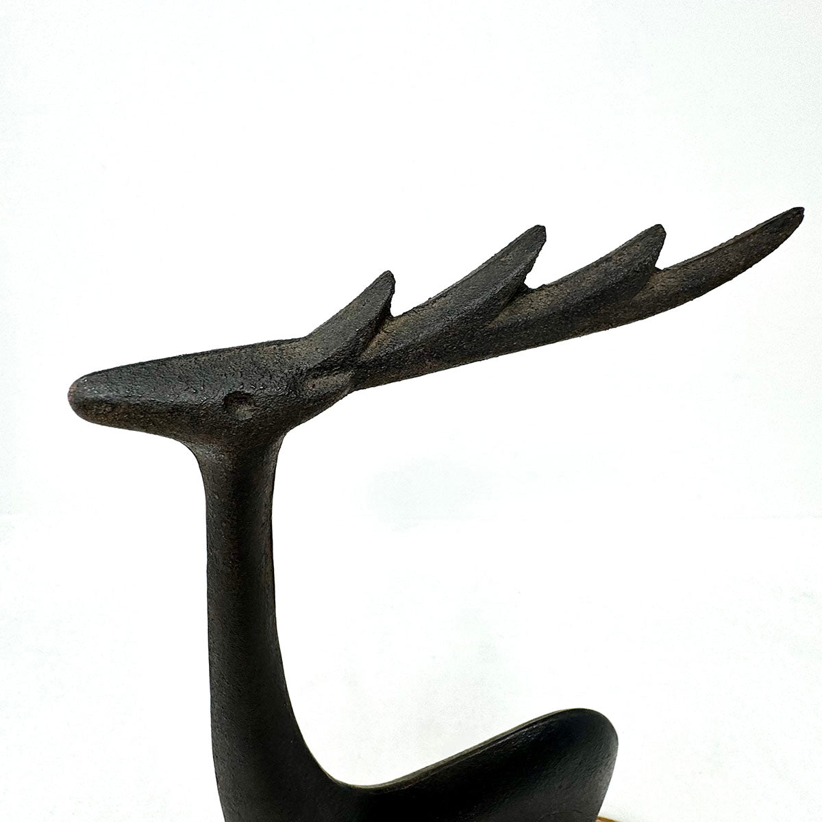 Brutalist Iron Deer with Wood Base/Bowl (small crack)