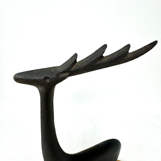 Brutalist Iron Deer with Wood Base/Bowl (small crack)