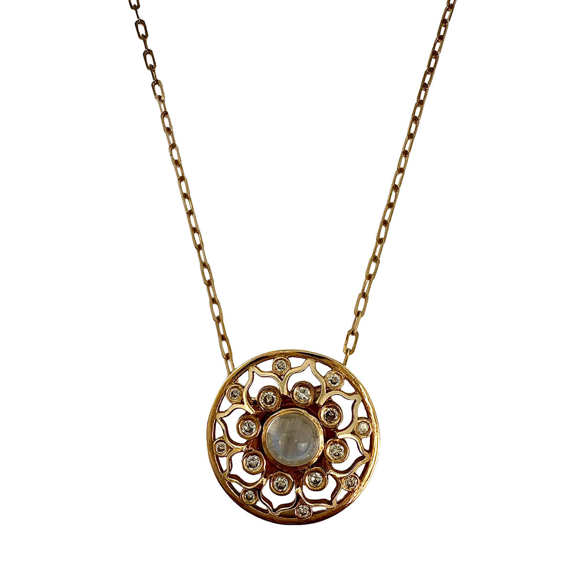 18K Rose Gold Necklace with Filigree Diamond and Moonstone Pendant
