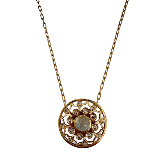 18K Rose Gold Necklace with Filigree Diamond and Moonstone Pendant