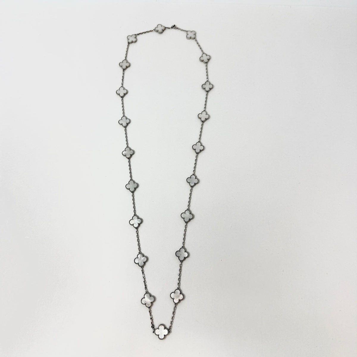 Van Cleef & Arpels 18K White Gold 10 Motif Vintage Alhambra MOP Necklace