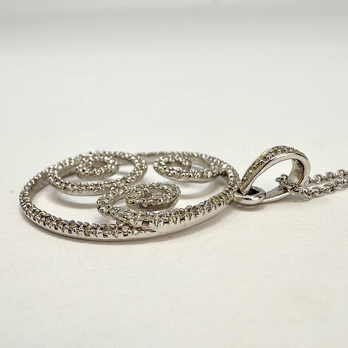 14K White Gold Diamond Swirl Pendant Necklace