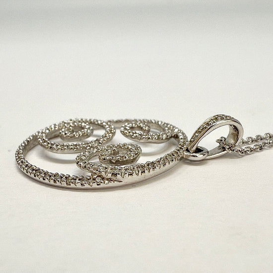 14K White Gold Diamond Swirl Pendant Necklace