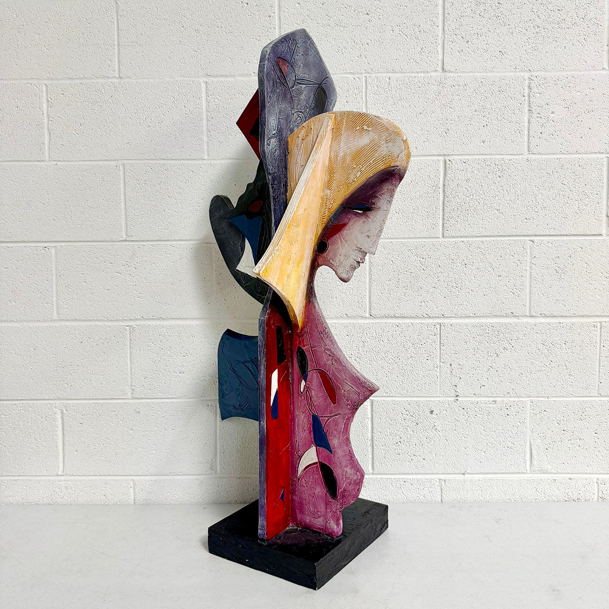 Sculpture by Jean Claude Gaugy signed Painted, carved figures on base