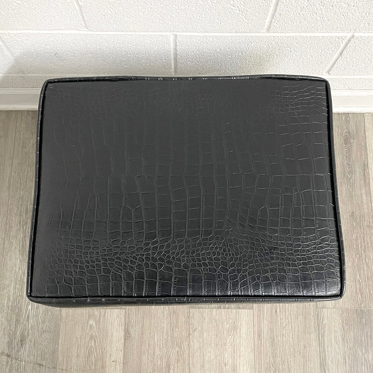 Pair of Black Crocodile-Embossed Upholstered Ottomans