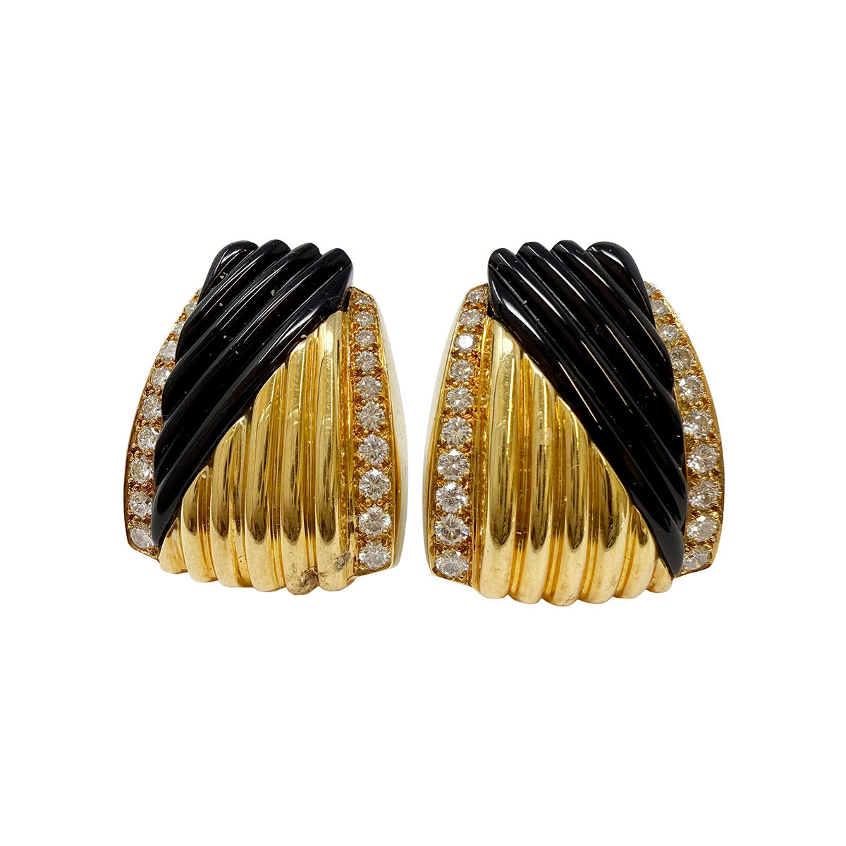 Charles Turi 18K Gold Clip-on Earrings with Onyx and Diamonds