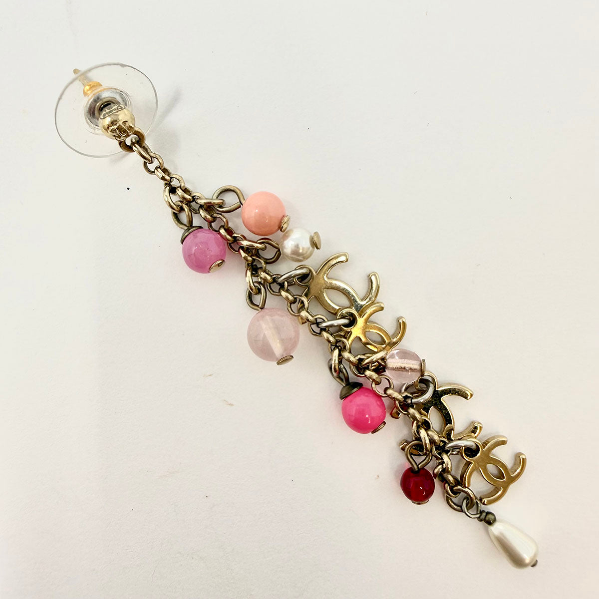 Chanel Pink Dangling Faux Pearl Drop Earrings