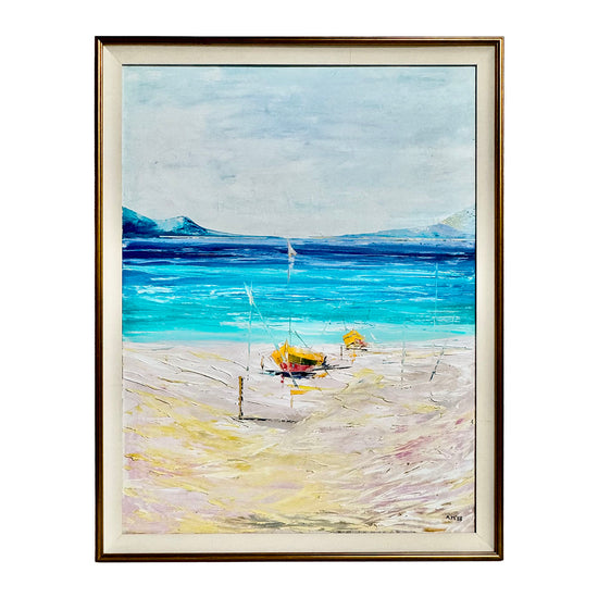 Original Seascape with Boats on the Shore, Signed and Dated '88