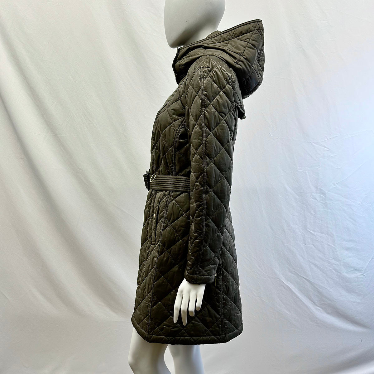 Burberry London Quilted Coat with Belt and Hoodie