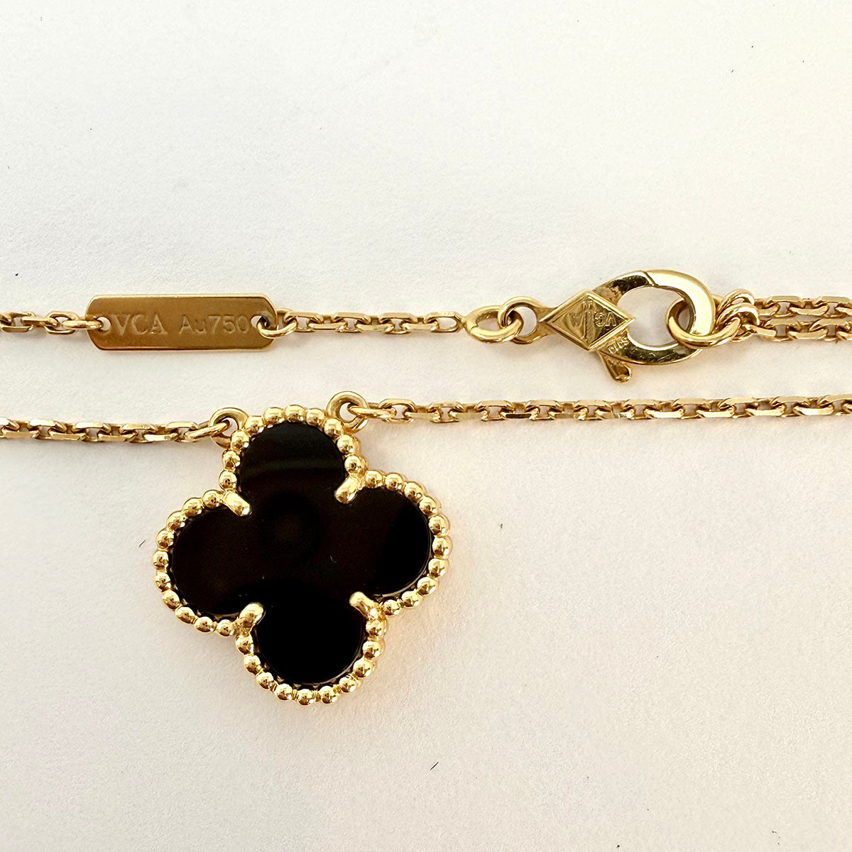 Van Cleef & Arpels Vintage 18K Gold Alhambra 1 Motif Necklace with Onyx