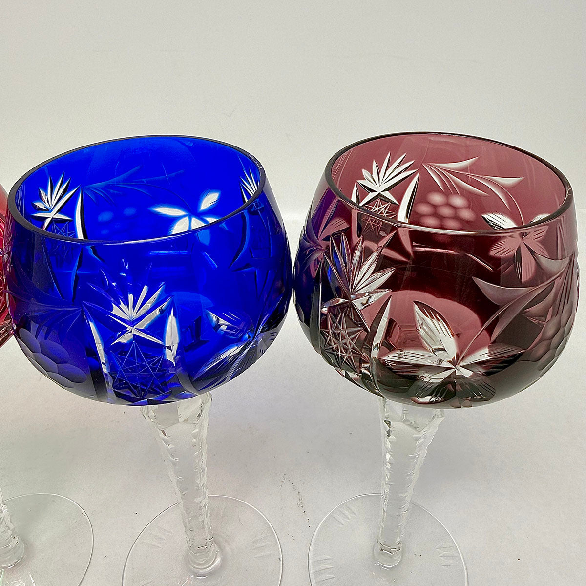 Set of Four Jewel Tone Hock Wine Glasses