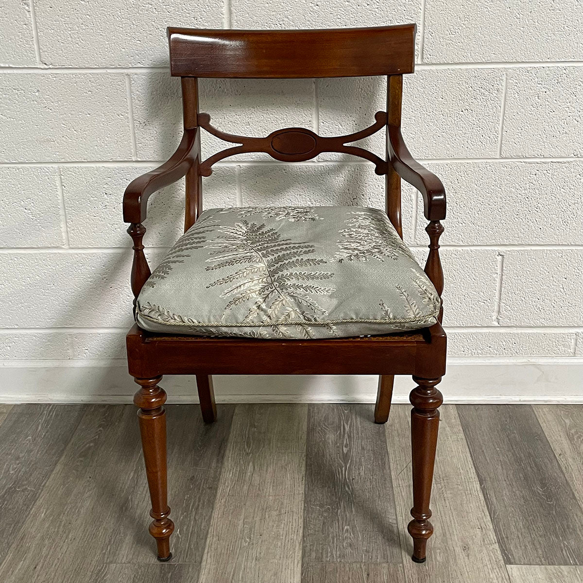 Pair Of Wood Arm Chairs With Cushion