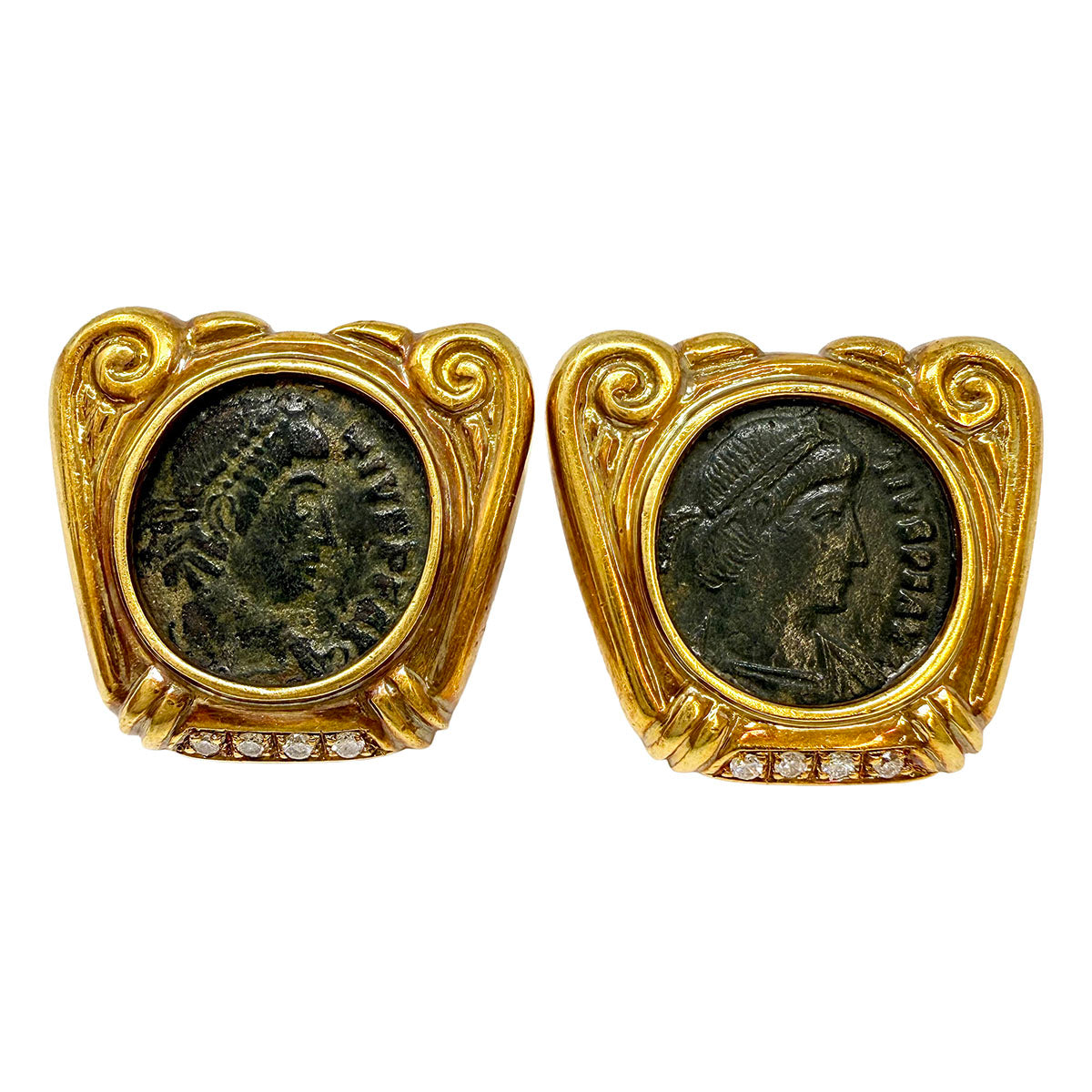 18K Gold Earrings with Coin and Diamonds