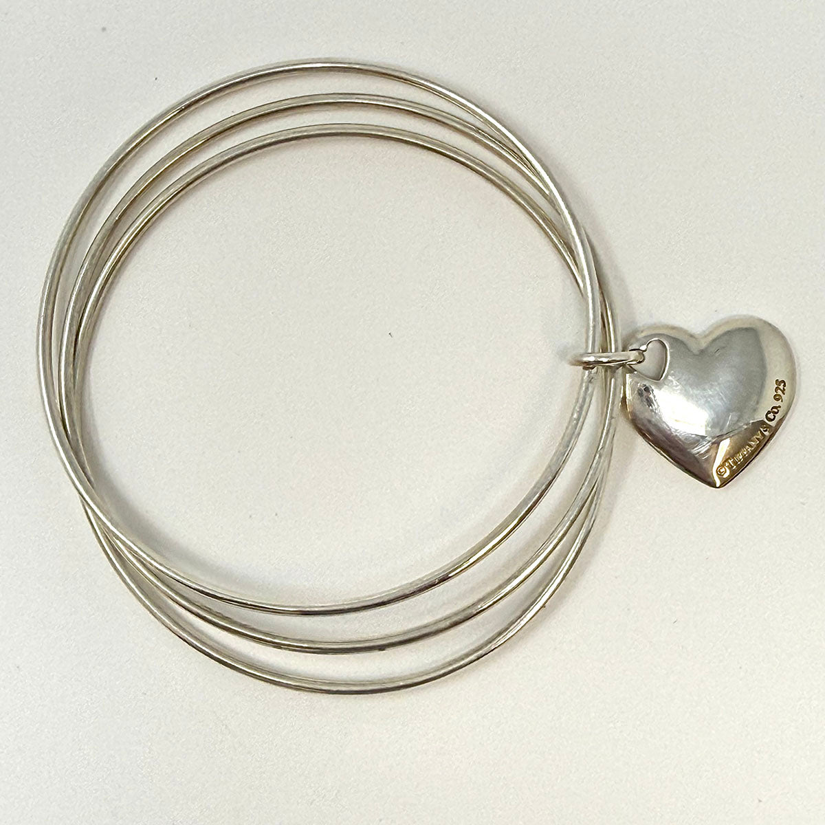 Tiffany & Co. Sterling Silver Heart Charm Triple Bangle  Bracelet