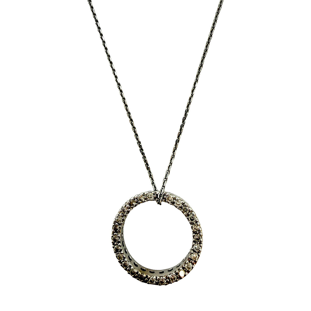 14K White Gold Necklace with Diamond Embellished Circle Pendant
