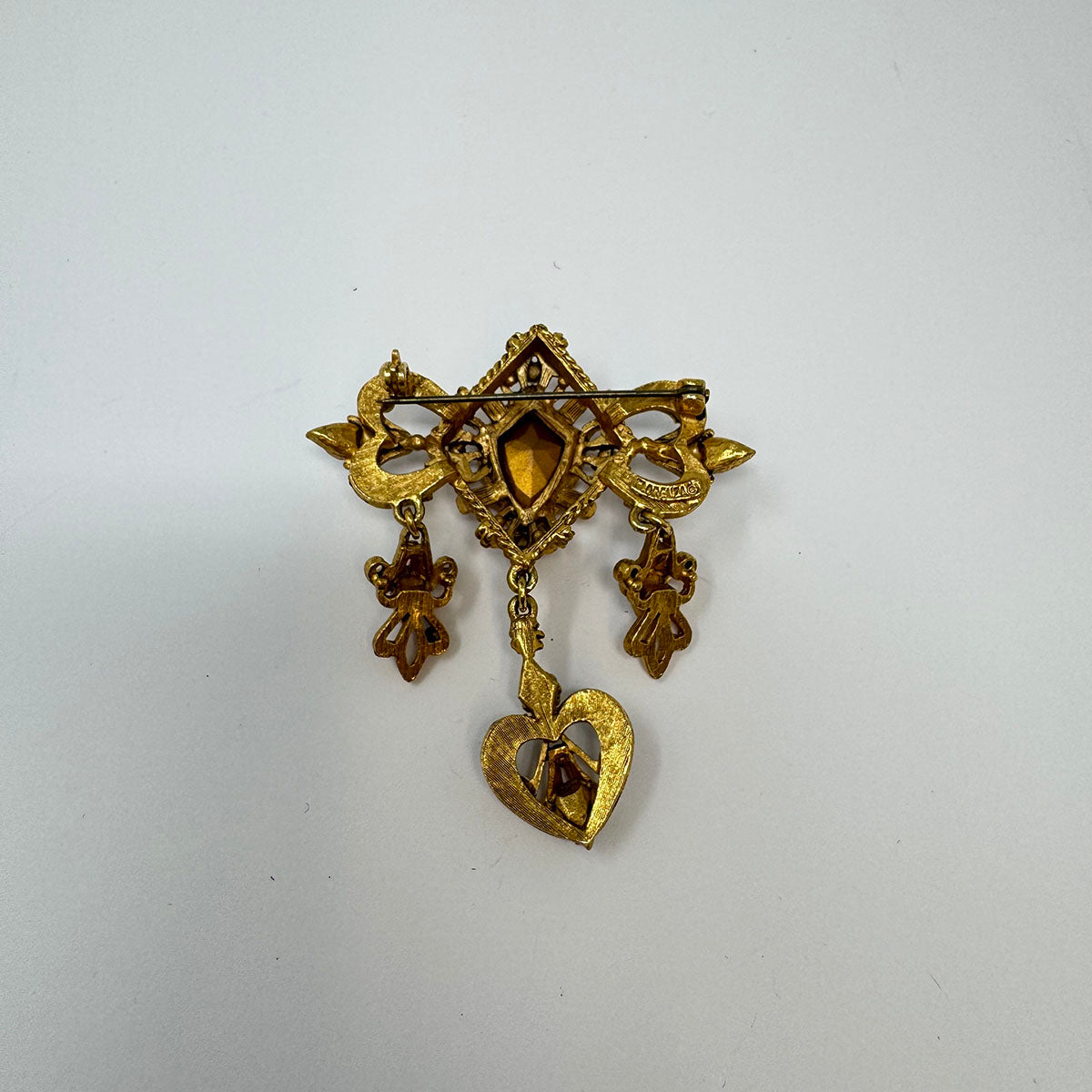 Florenza Vintage Emerald Green Victorian Brooch Pin with Dangles