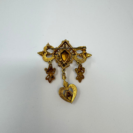 Florenza Vintage Emerald Green Victorian Brooch Pin with Dangles