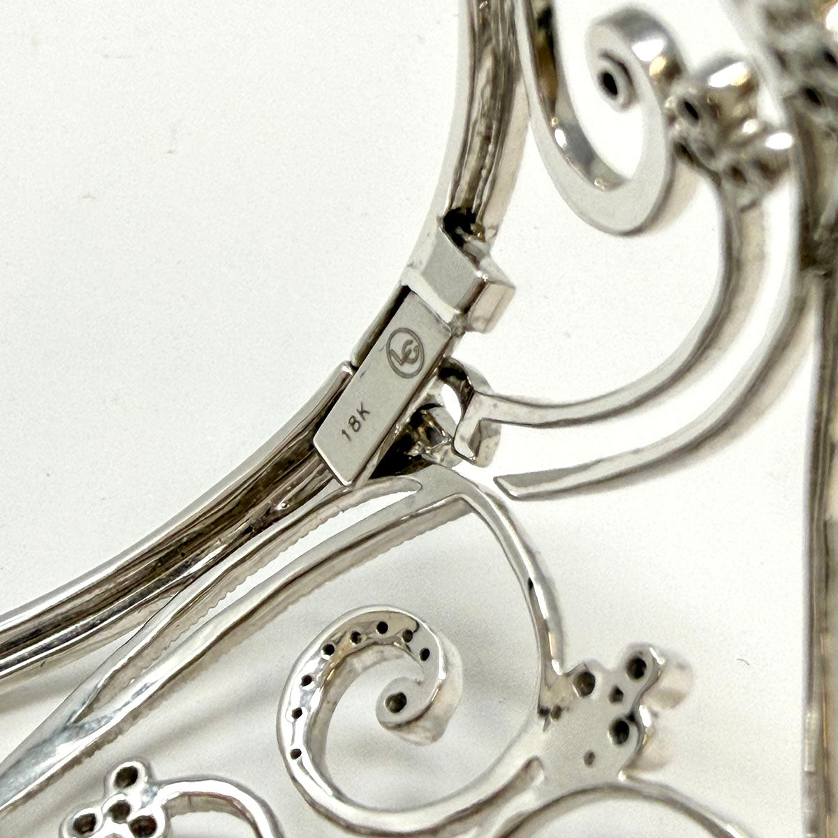 Leslie Greene Wide 18K White Filigree Diamond Cuff Bracelet - appraisal