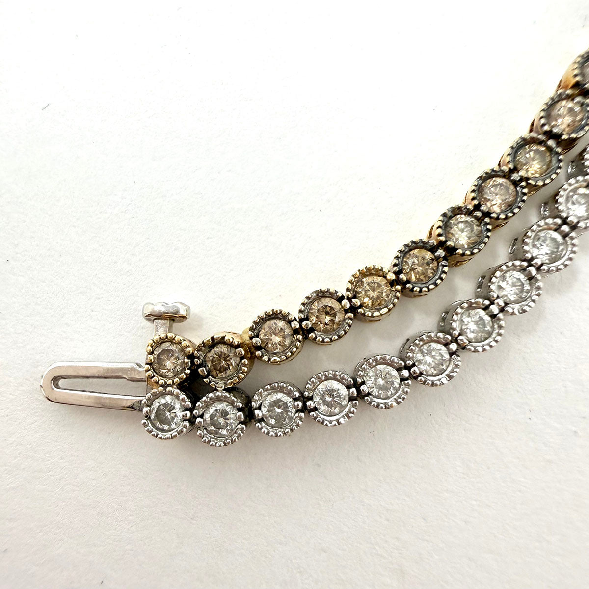 14K White and Yellow Gold Double Stranded Diamond Tennis Bracelet