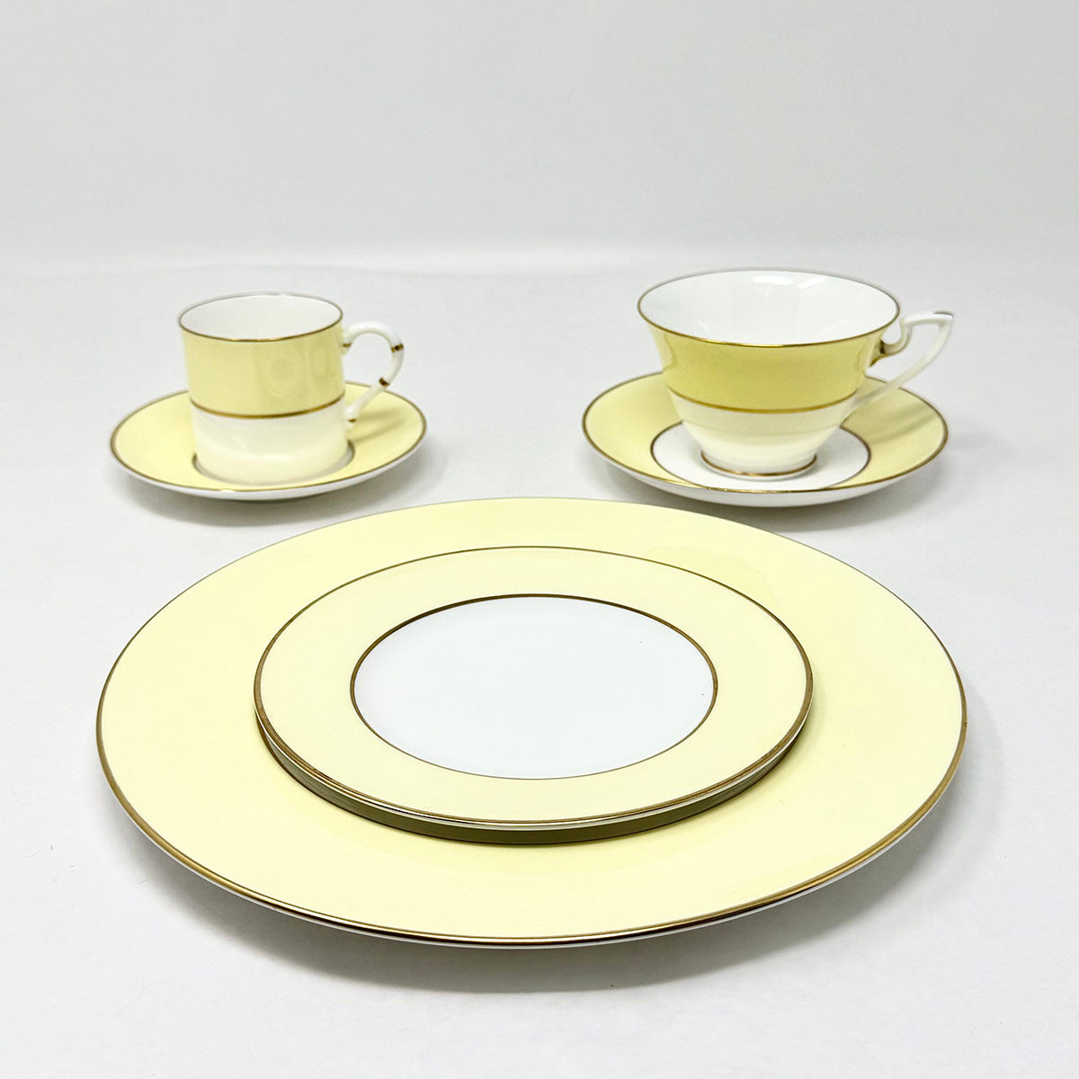 69 Pcs: 10 6 Pc Place Settings Asprey Yellow China w/8 xtra dshs and a Srvg Pltr