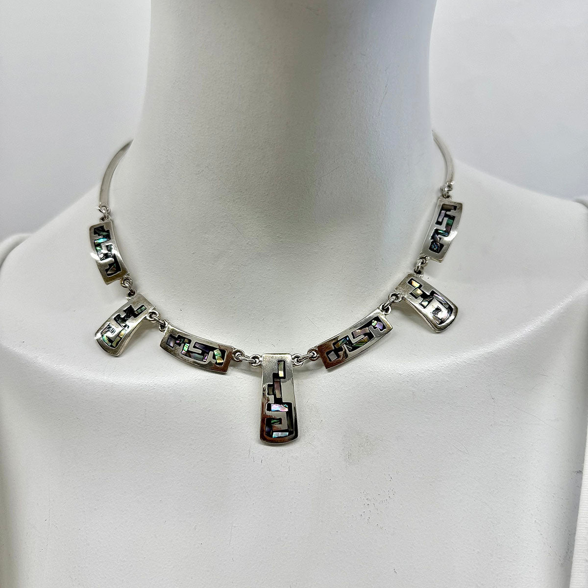 Sterling Silver Necklace with Abalone Inlay and Matching Earrings
