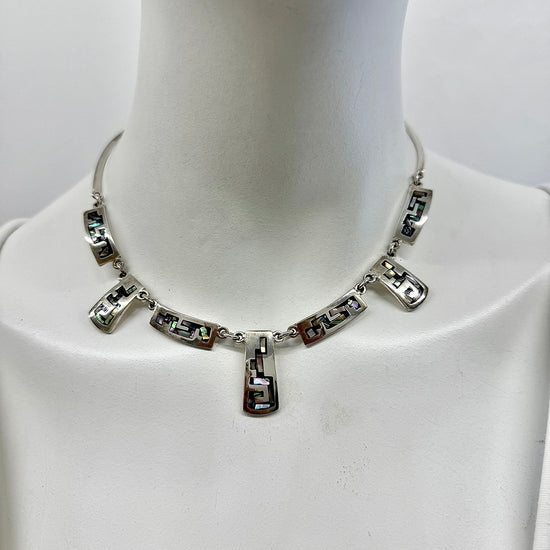 Sterling Silver Necklace with Abalone Inlay and Matching Earrings