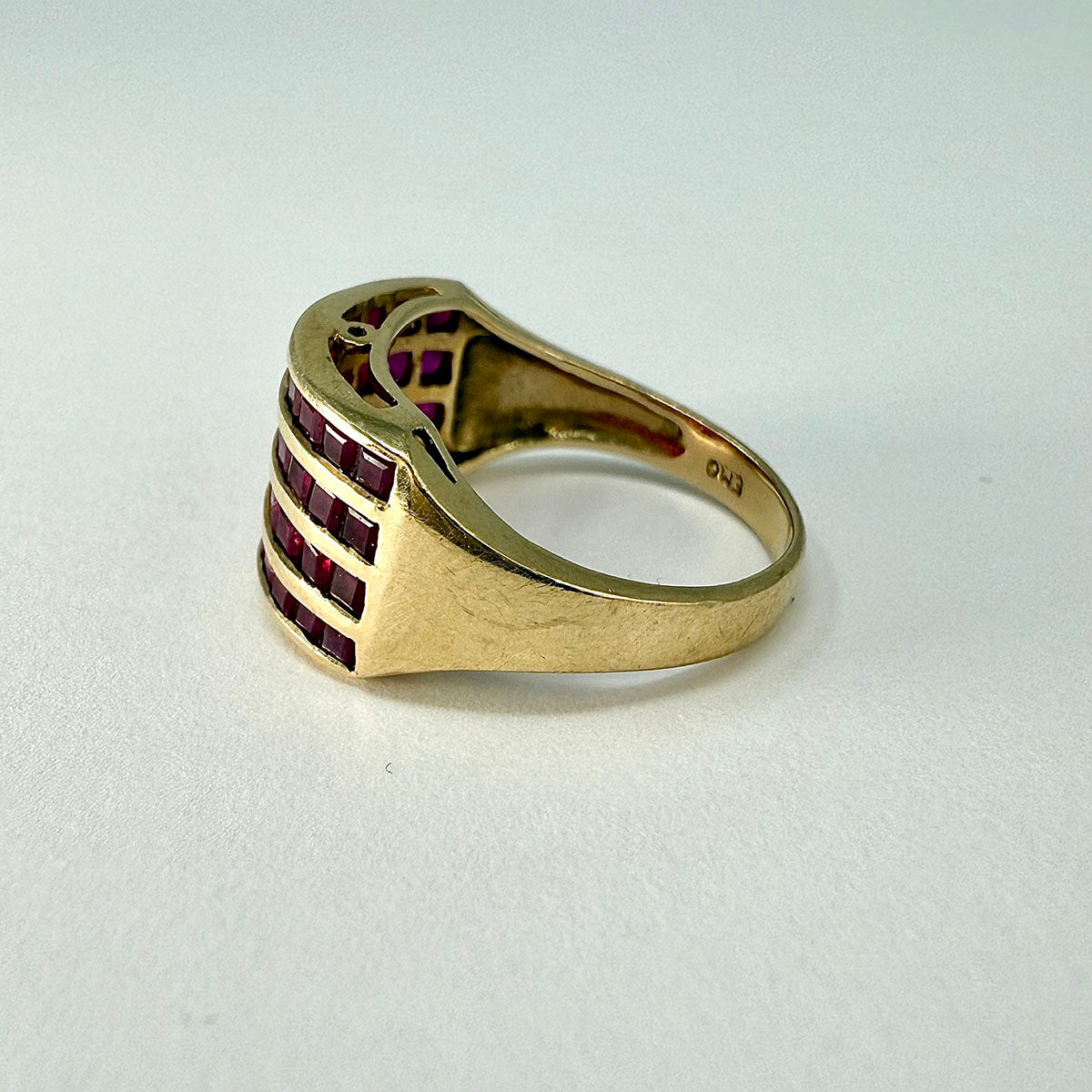 10K Gold Ring with 4 Rows of Rubies