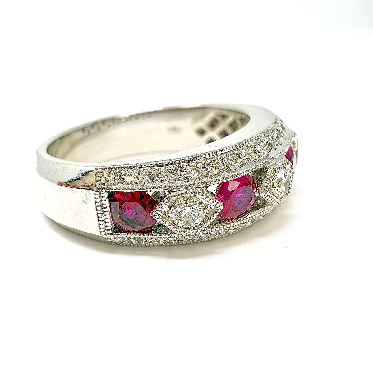 18K Gold Ring with  Rubies and Diamonds