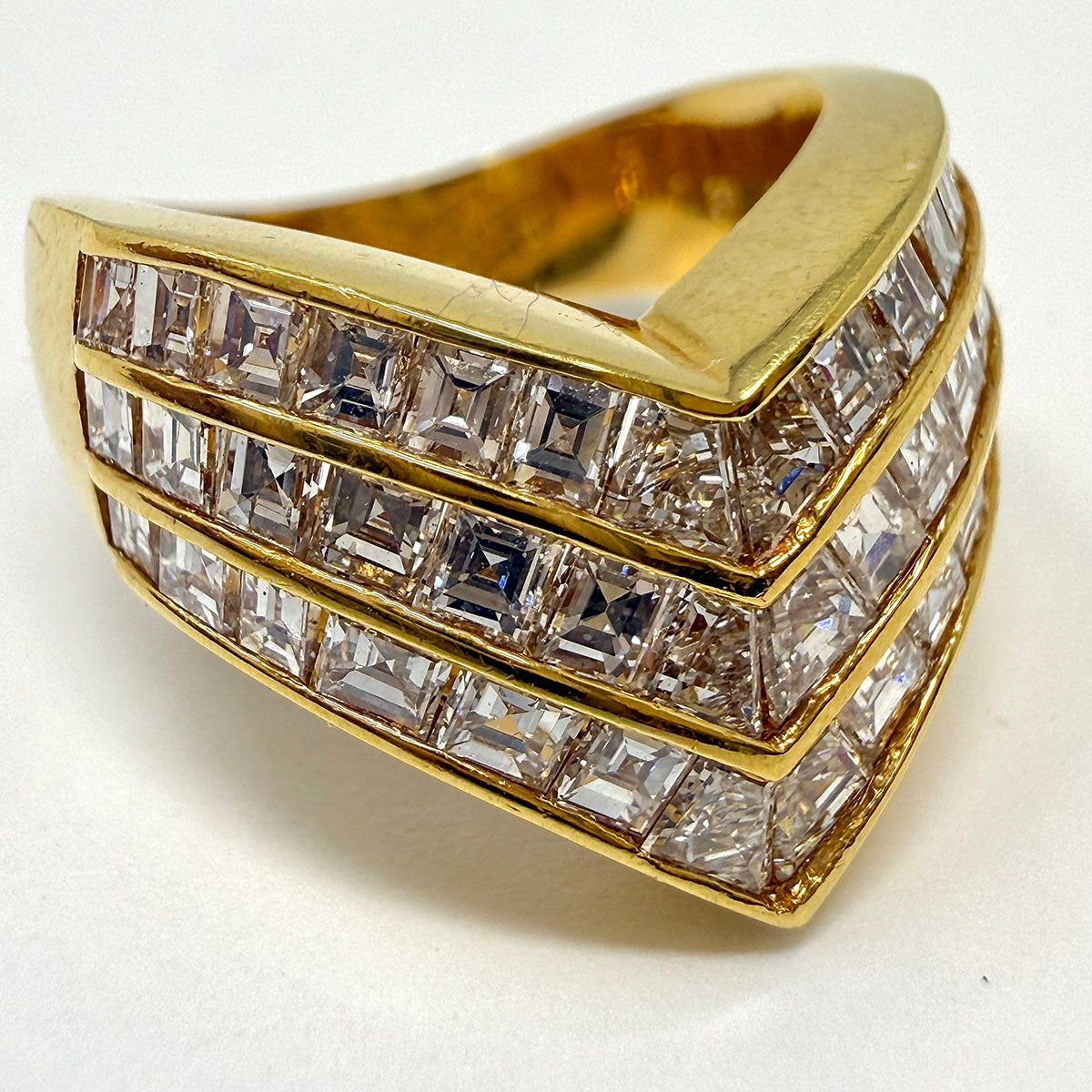 18K Gold Ring  with 42 Square Cut Diamonds