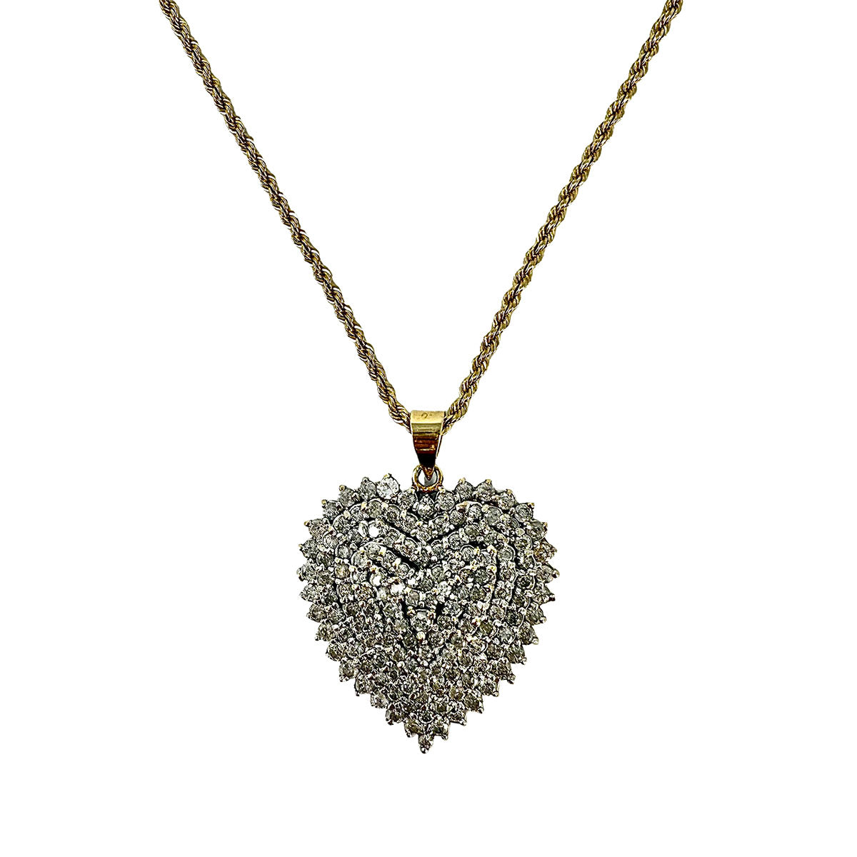 14K Twisted Chain Necklace with Large Diamond Heart Pendant