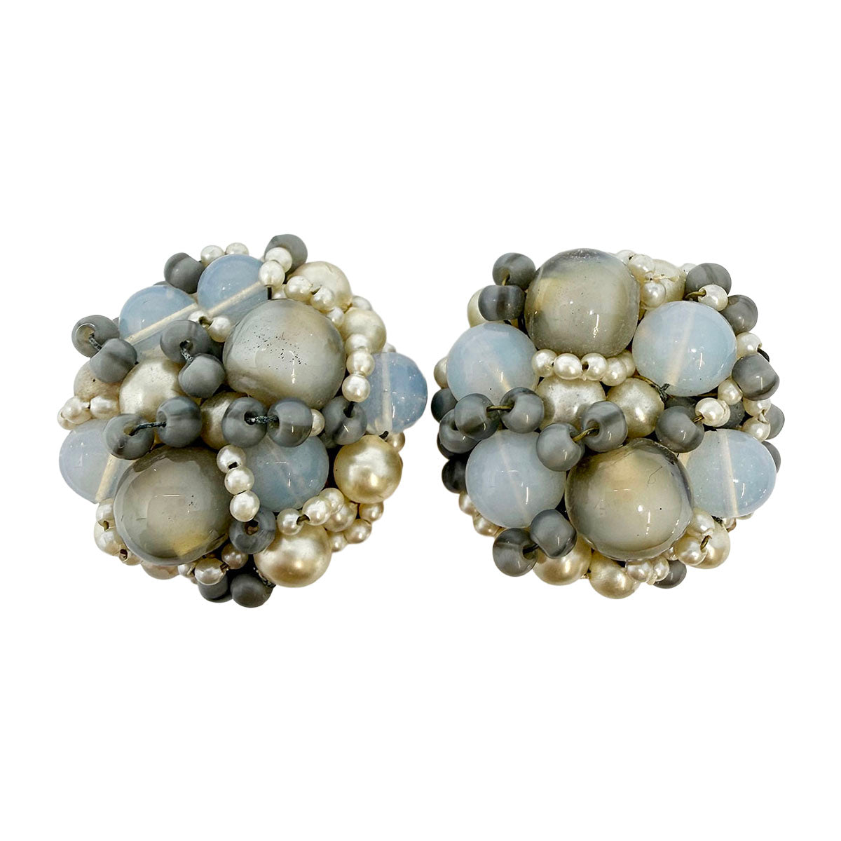 Coppola e Toppo Blue and Clear Bead Clip-on Earrings with Seed Pearls