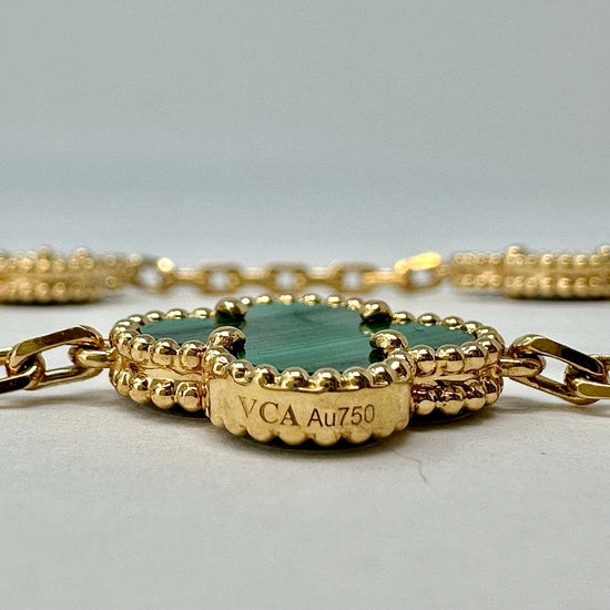 Van Cleef & Arpels Vintage Alhambra 5 Motifs 18K Gold and Malachite Bracelet