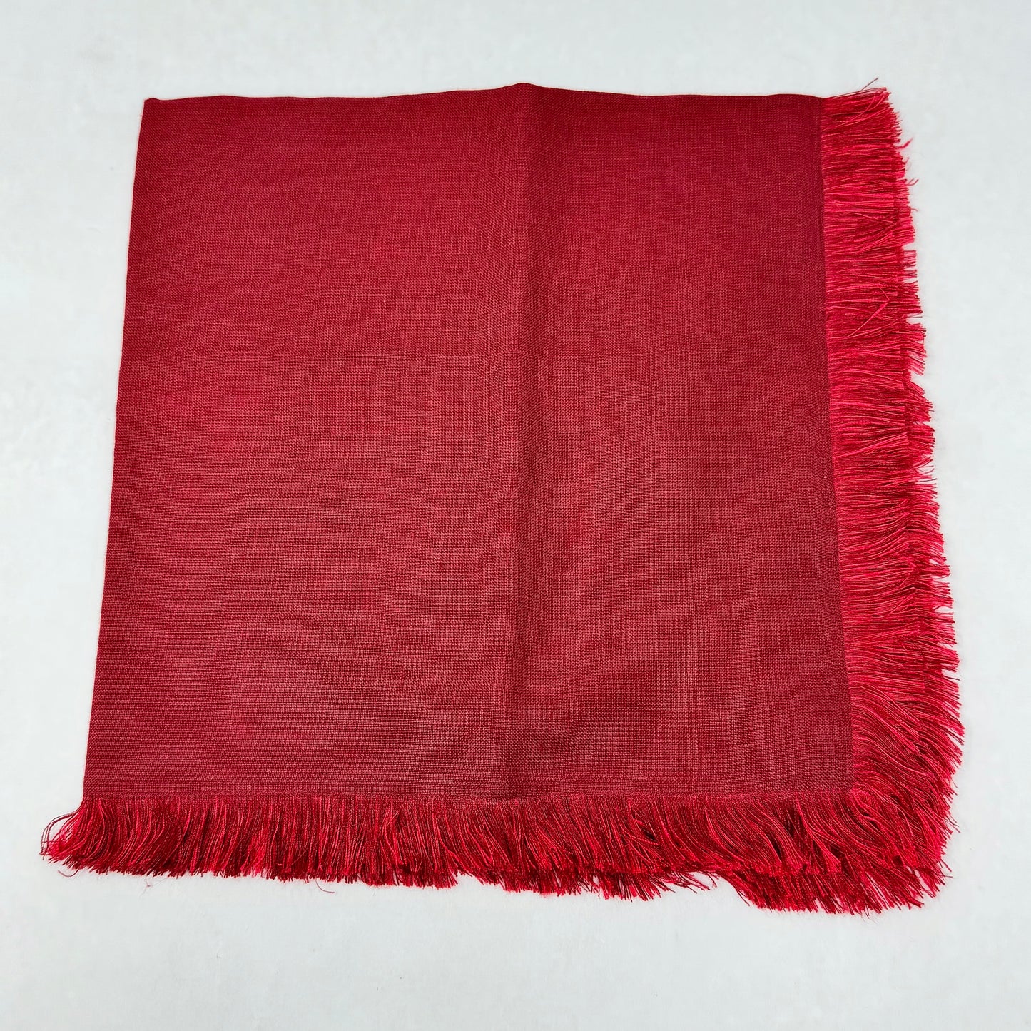Set of 11  Double Fringe Red & Burgundy, Tina Chen Linen Napkins