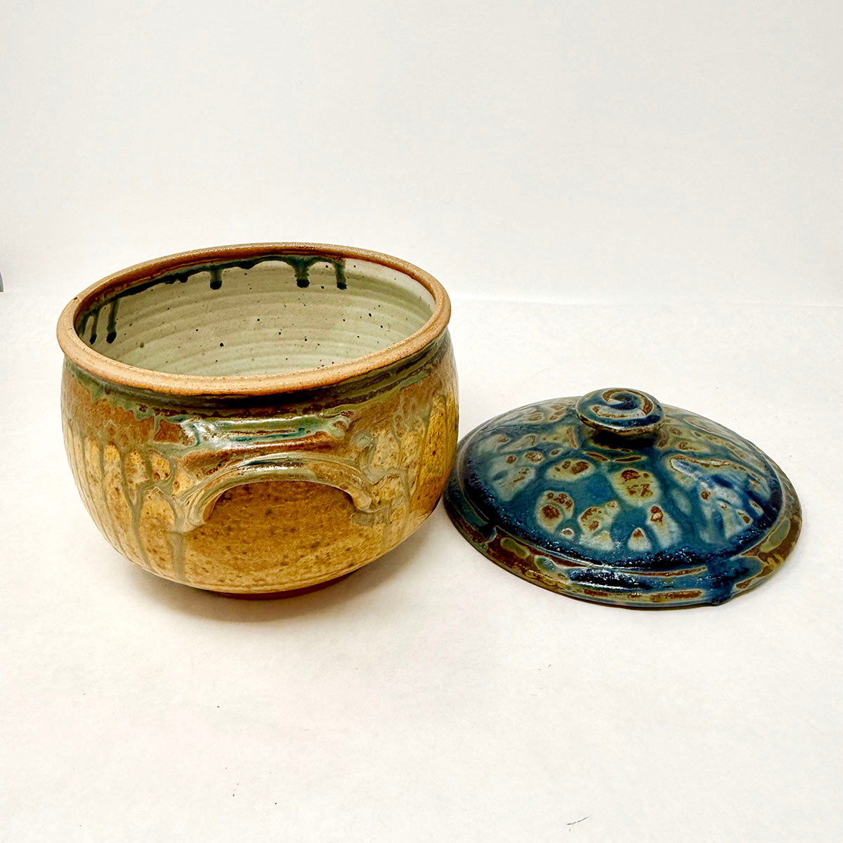 Handmade Ceramic Ash Glaze Lidded Jar Signed