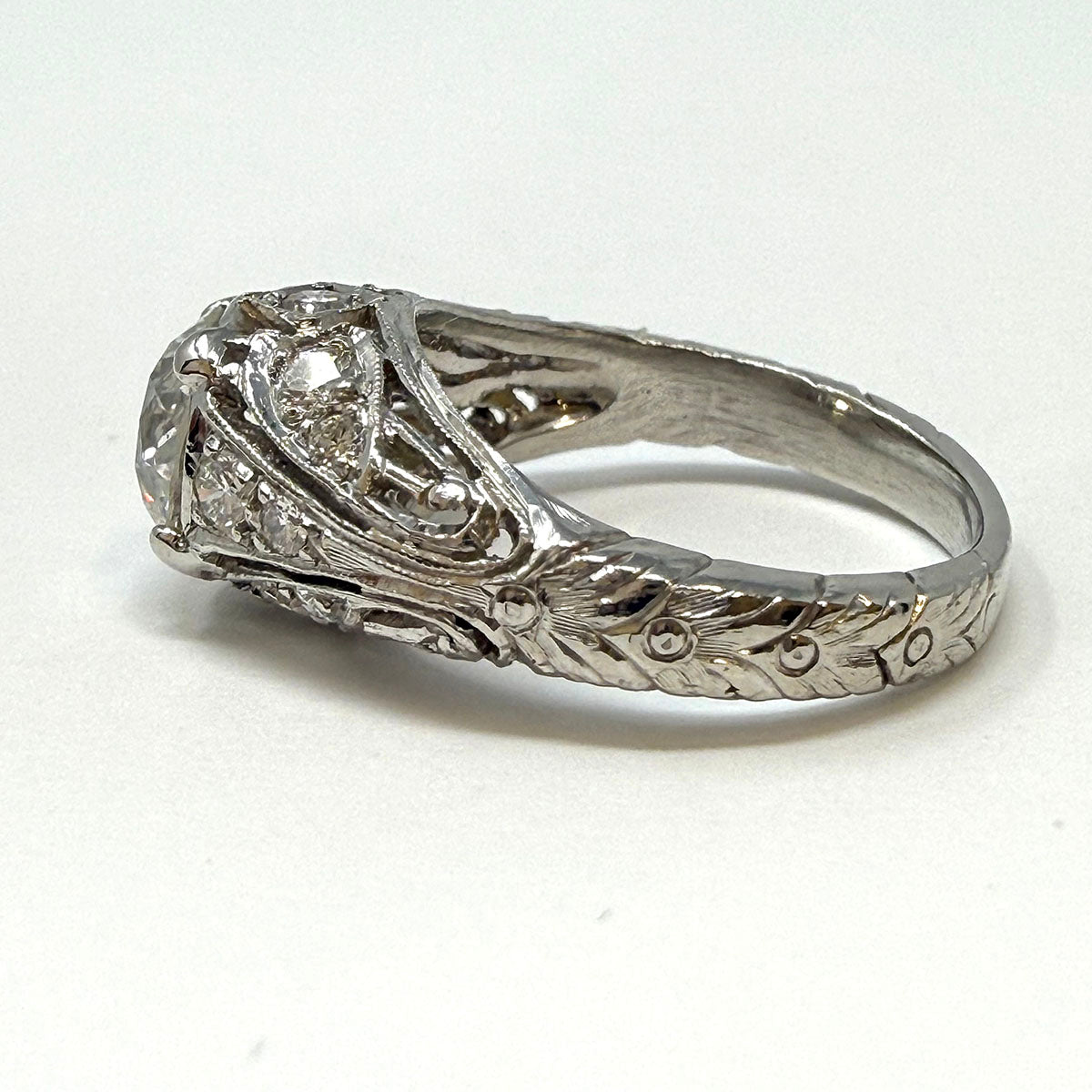 Platinum Vintage Ring with 1.25ct European Cut Diamond