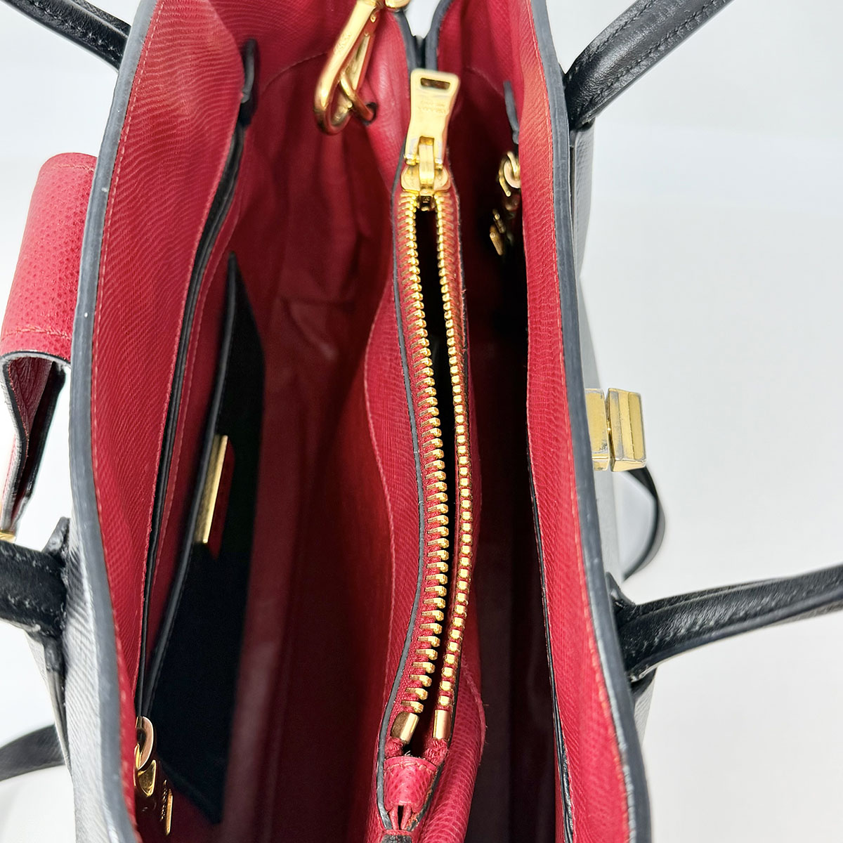 Prada Double Handle Tote with Red Strap