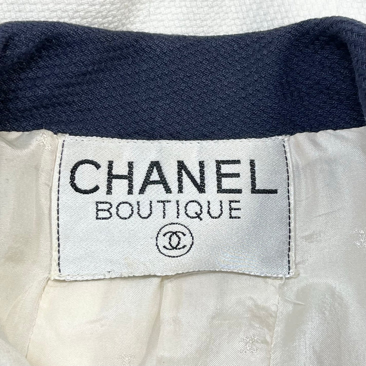 Chanel Vintage Cotton Blazer with Navy Collar