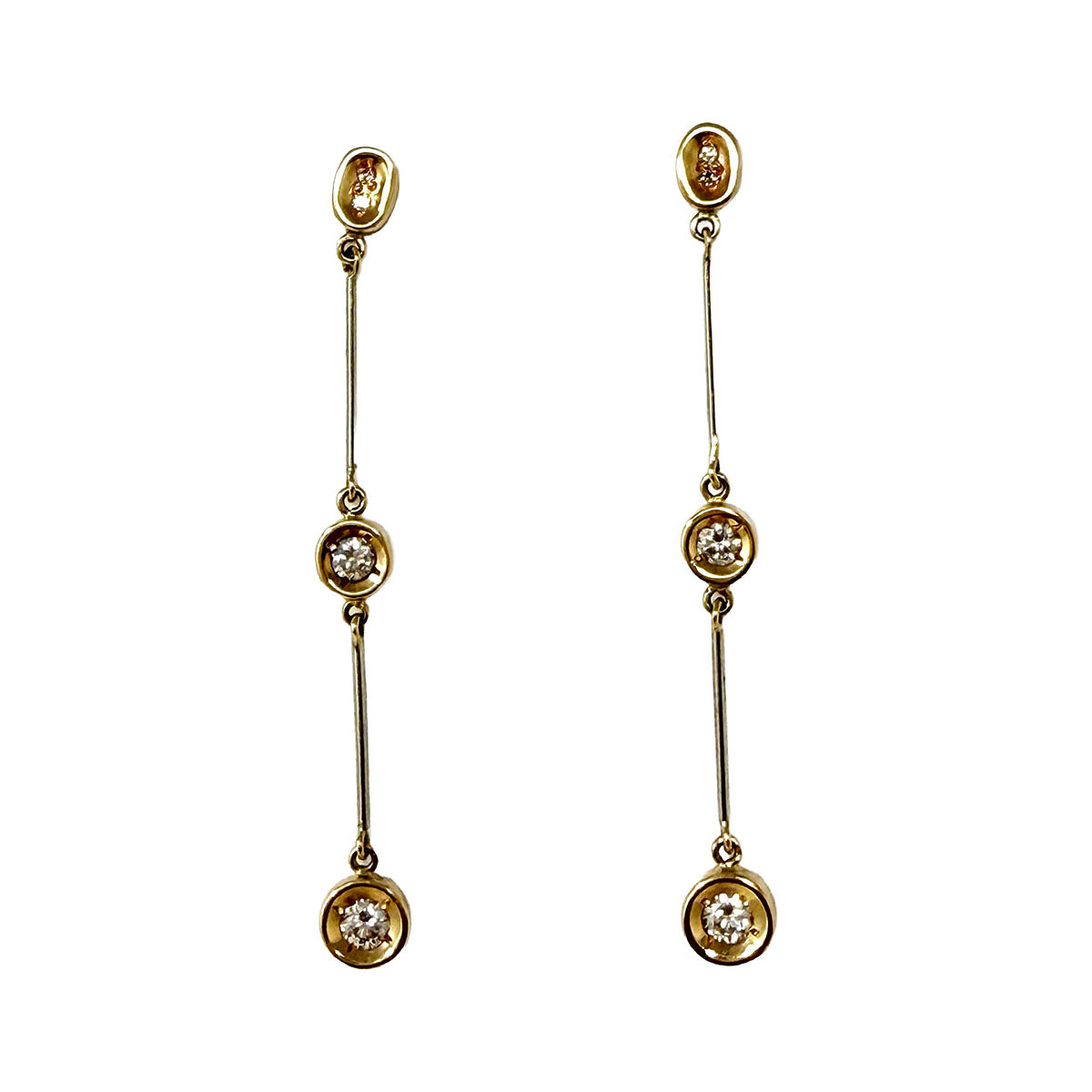 14K Gold Linear Drop Earrings with Diamonds