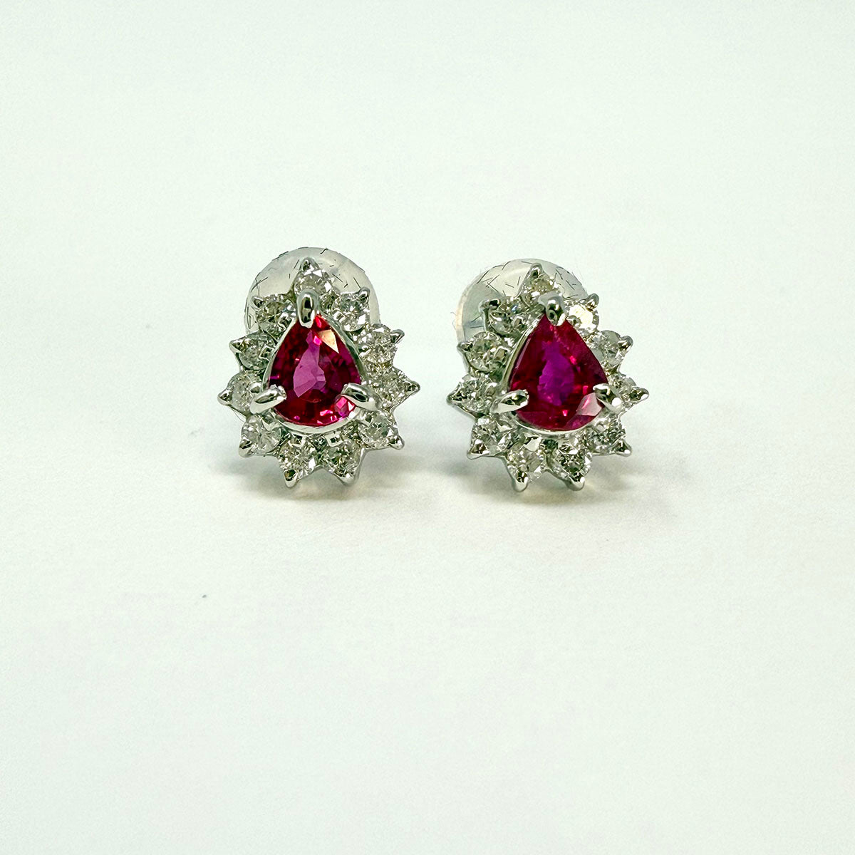 Ruby and Diamond Platinum Earrings