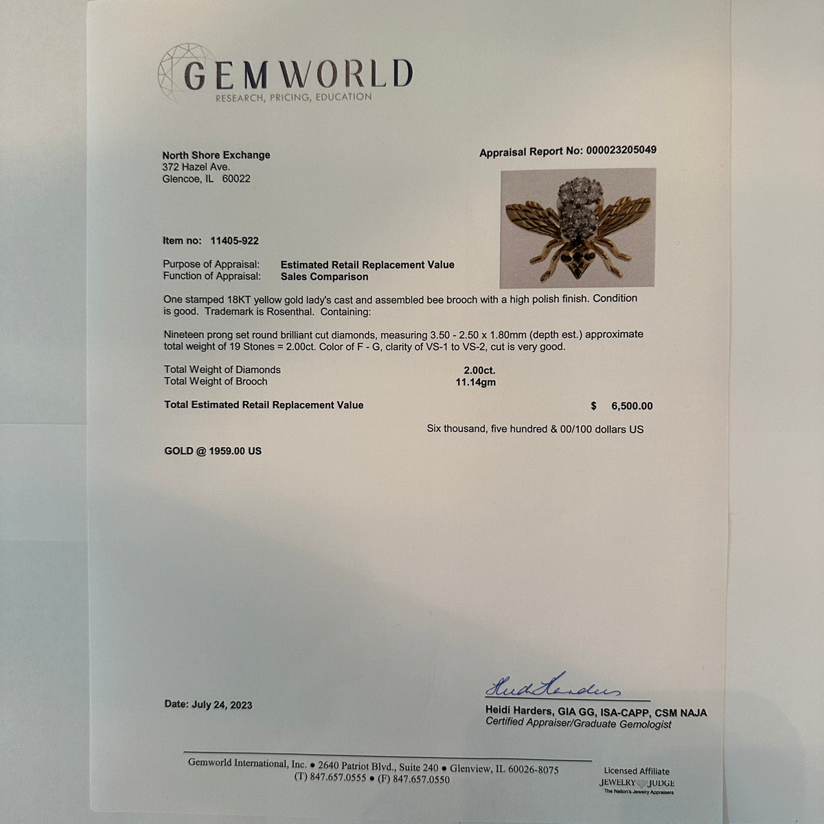 Rosenthal 18K Gold Bee Pin with 19 Full Cut Diamonds