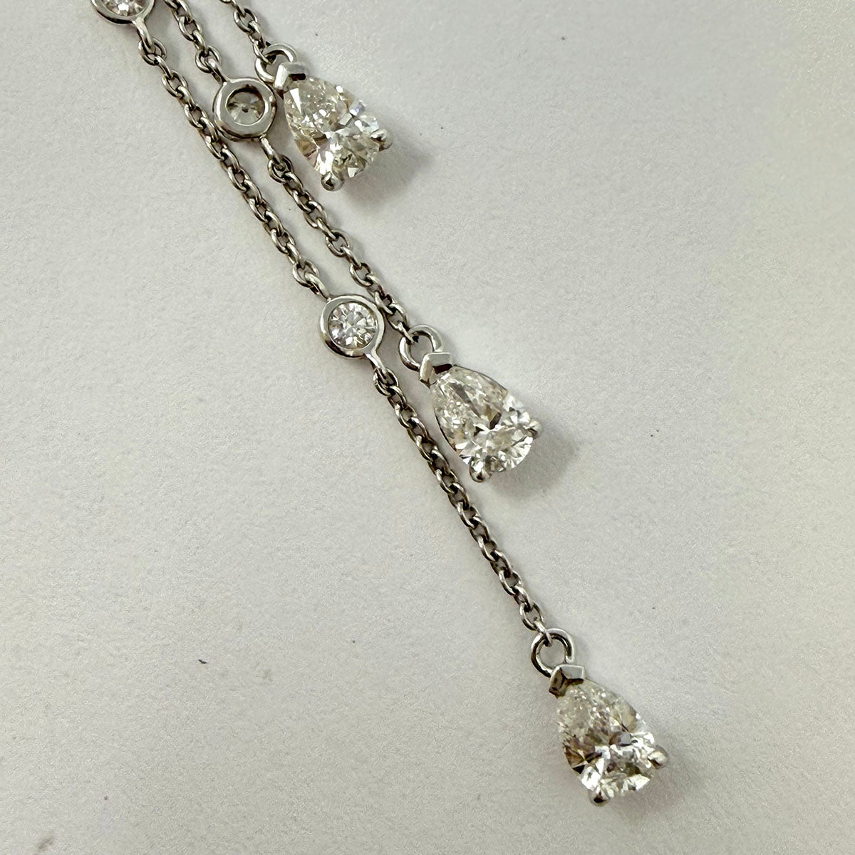 18K White Gold Drop Earrings with 52 Diamonds and 6 Pear Shaped Diamonds