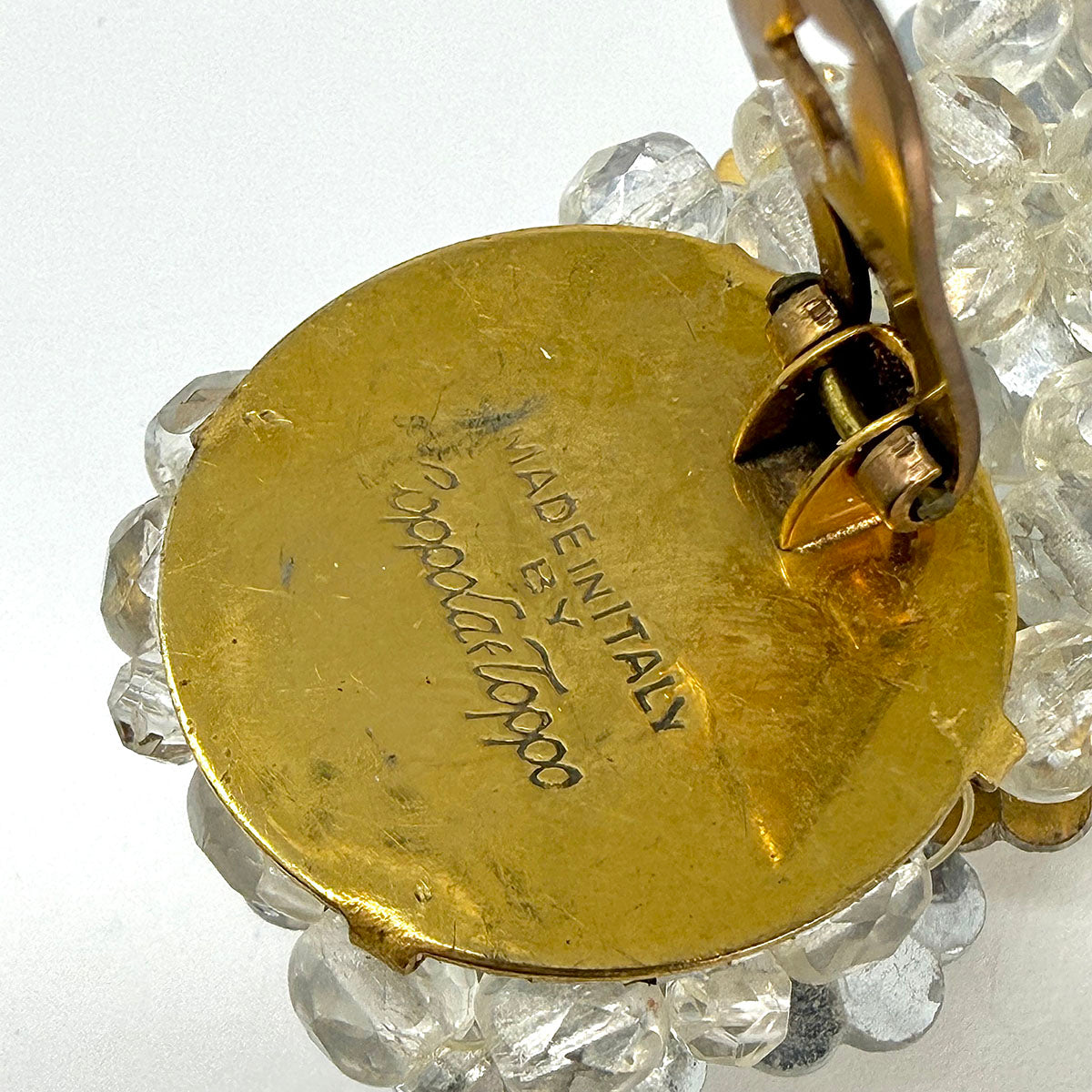 Signed Coppola e Toppo Iridescent Crystal Dangle Clip-on Earrings