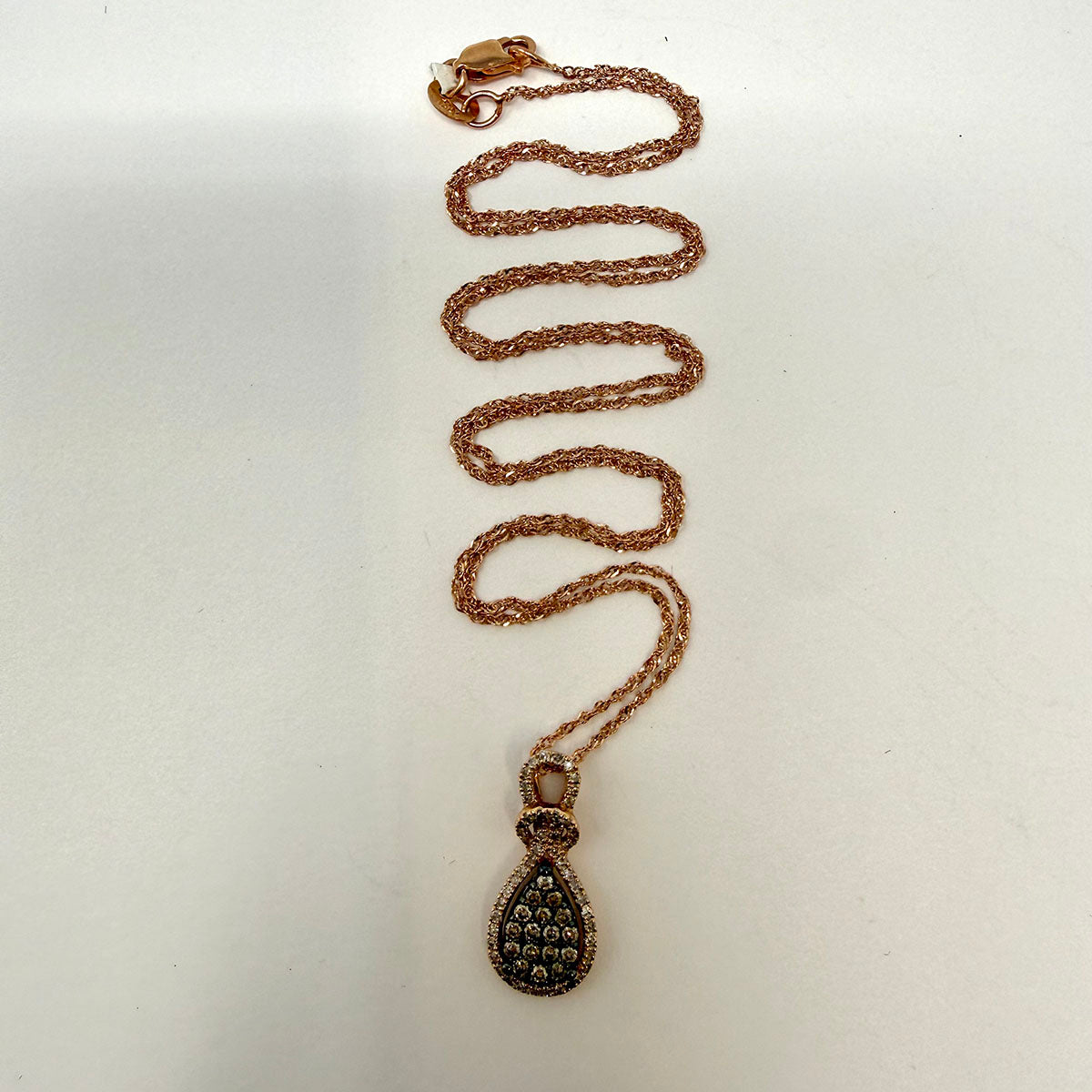 14K Rose Gold Necklace with Teadrop Diamond Pendant