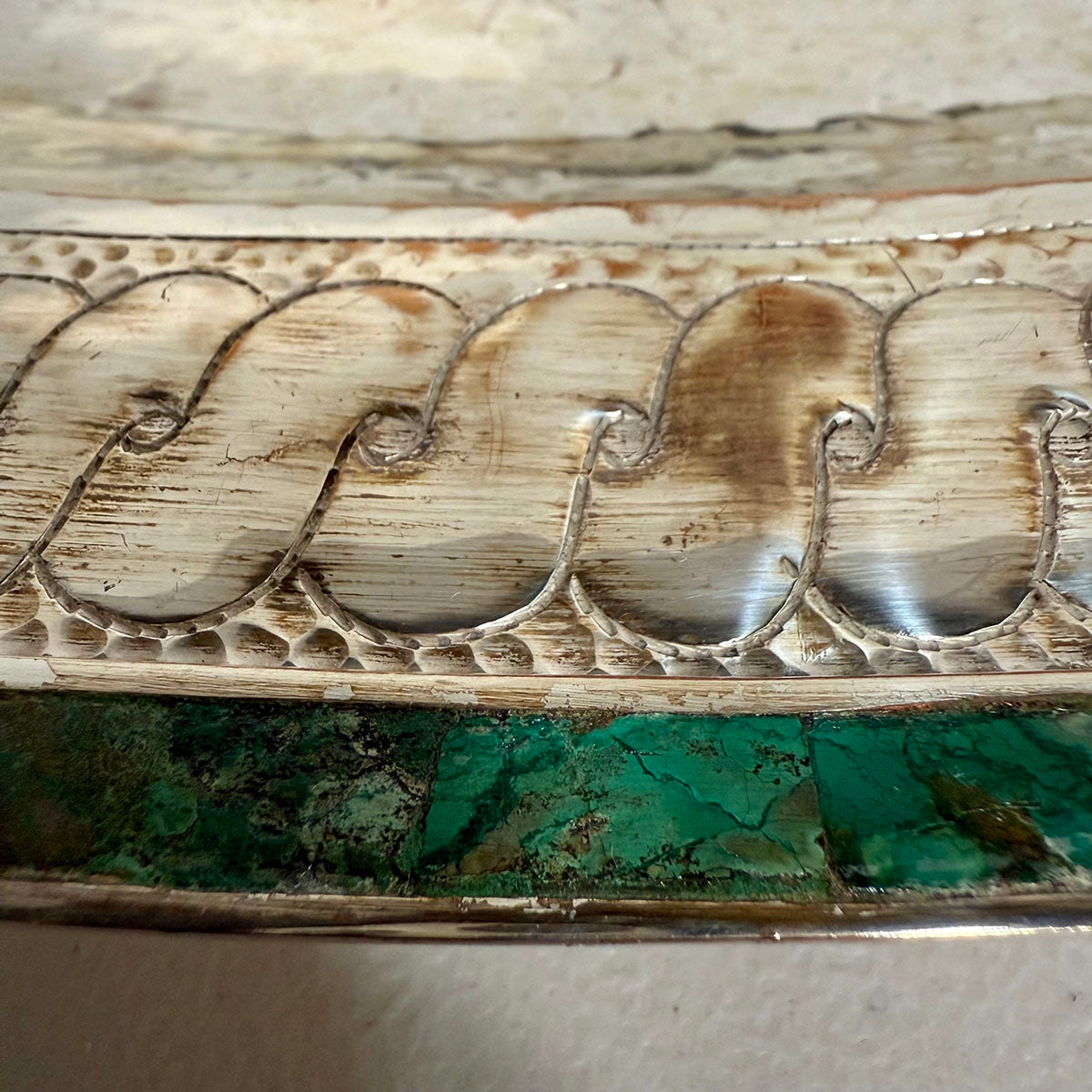 Mexcian Silverplate Serving Tray with Malachite Overlay