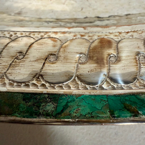 Mexcian Silverplate Serving Tray with Malachite Overlay