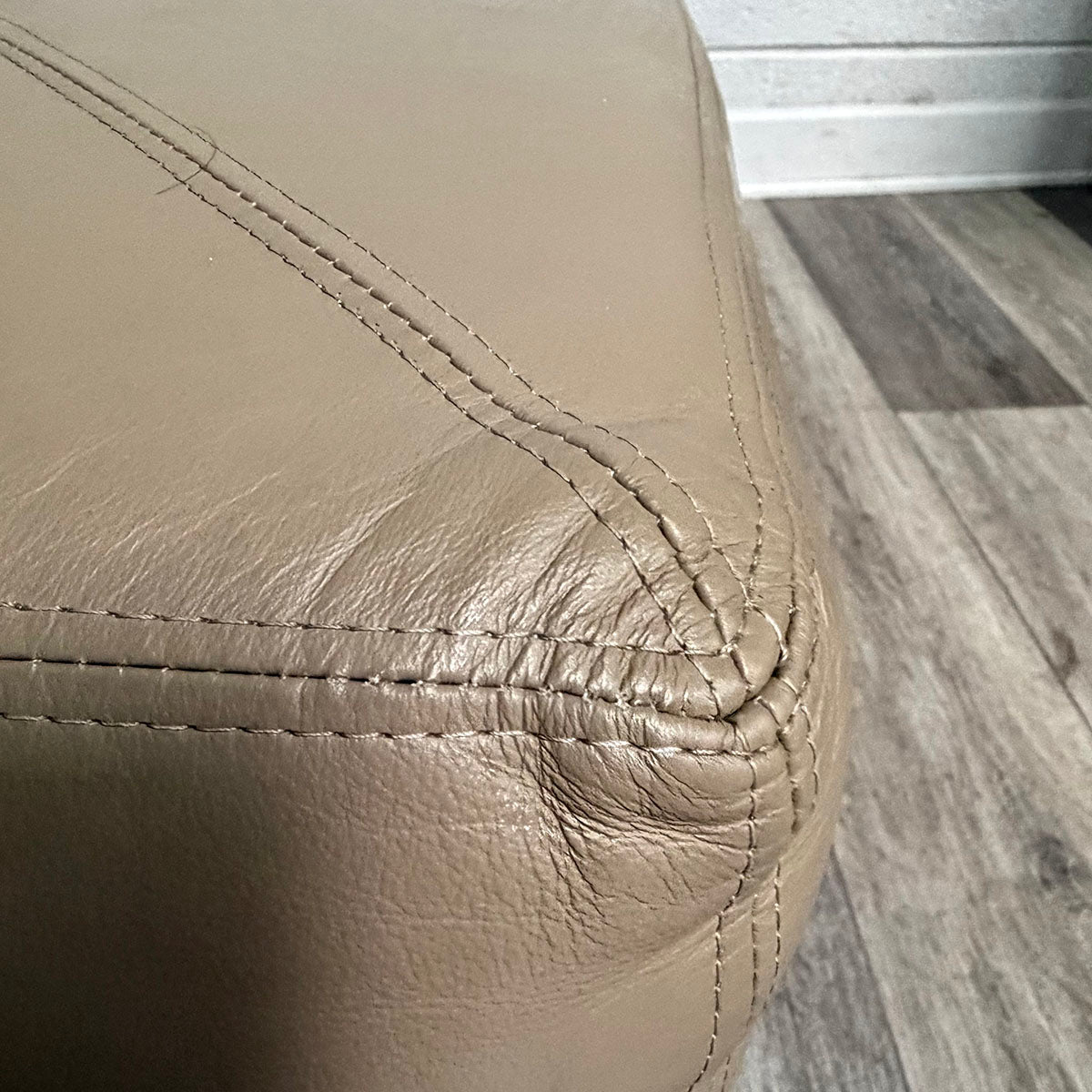 Leather Ottoman with Removable Wood Tray