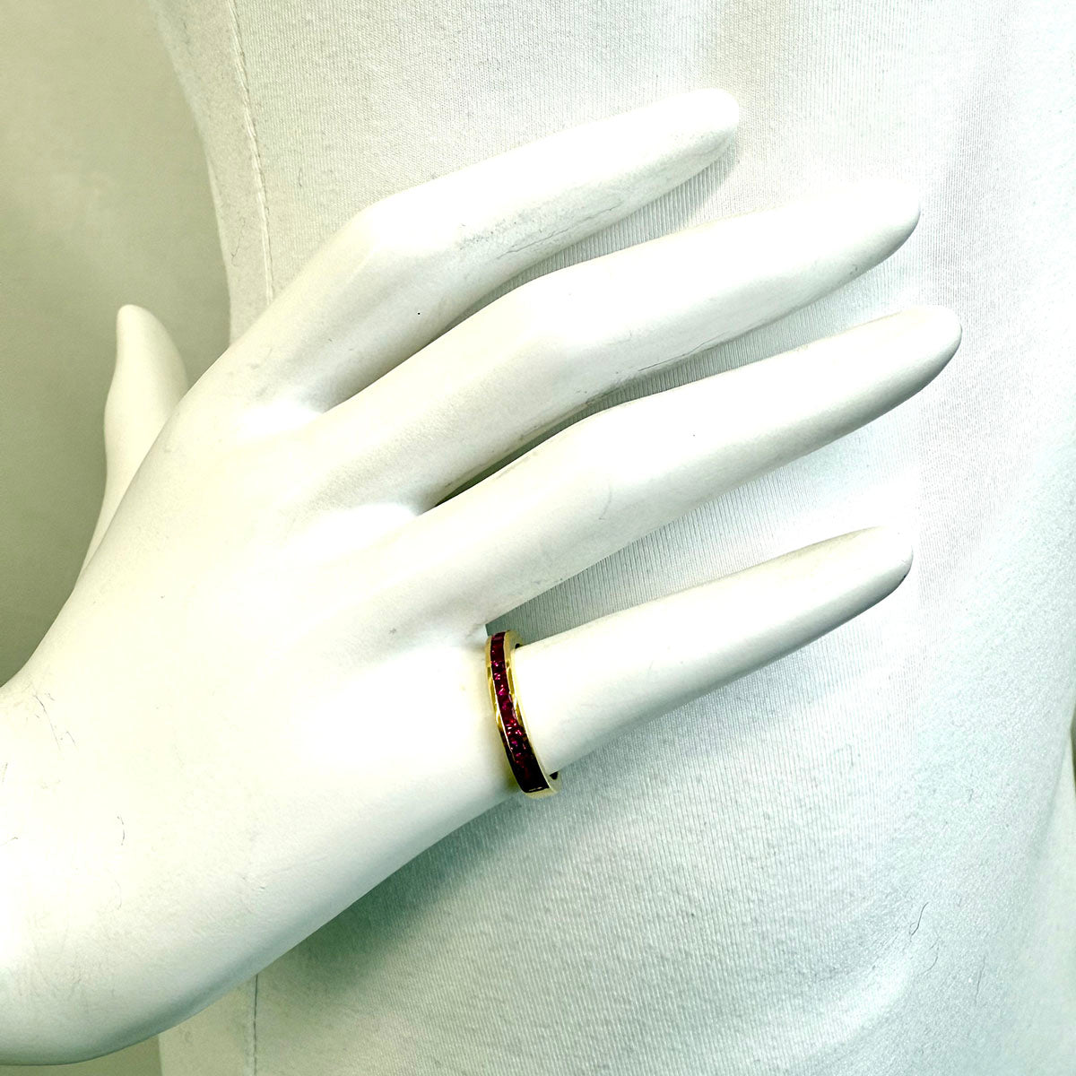 18K Gold Ring with 13 Princess Cut Rubies