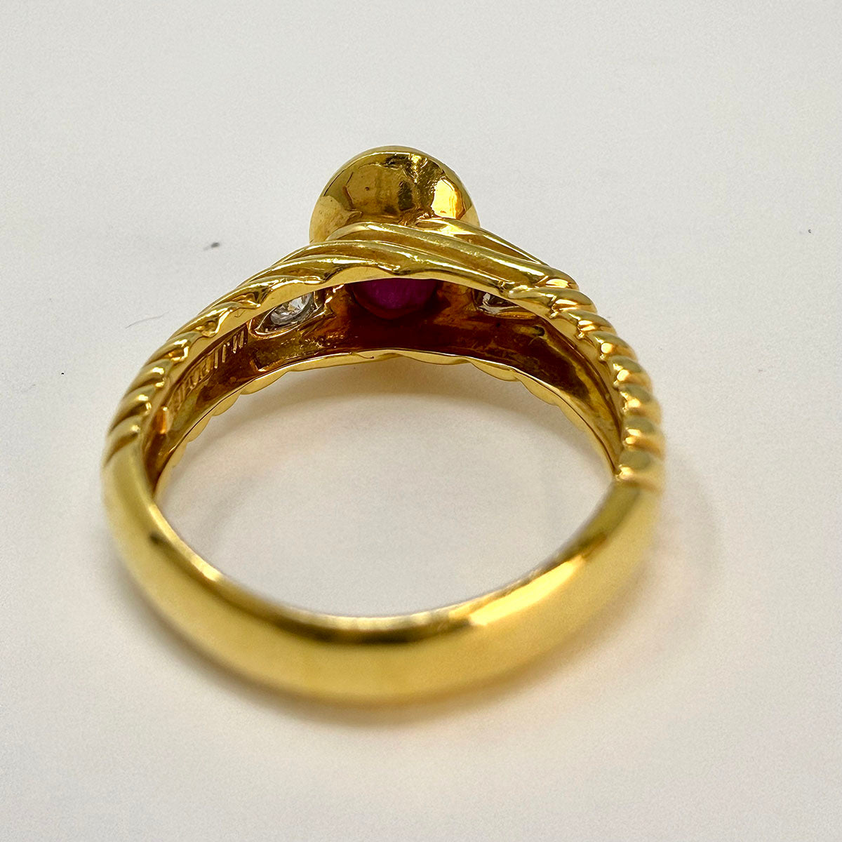 Montreaux 18K Gold and Platinum Ring with Emerald Cabochon and 2 Diamonds