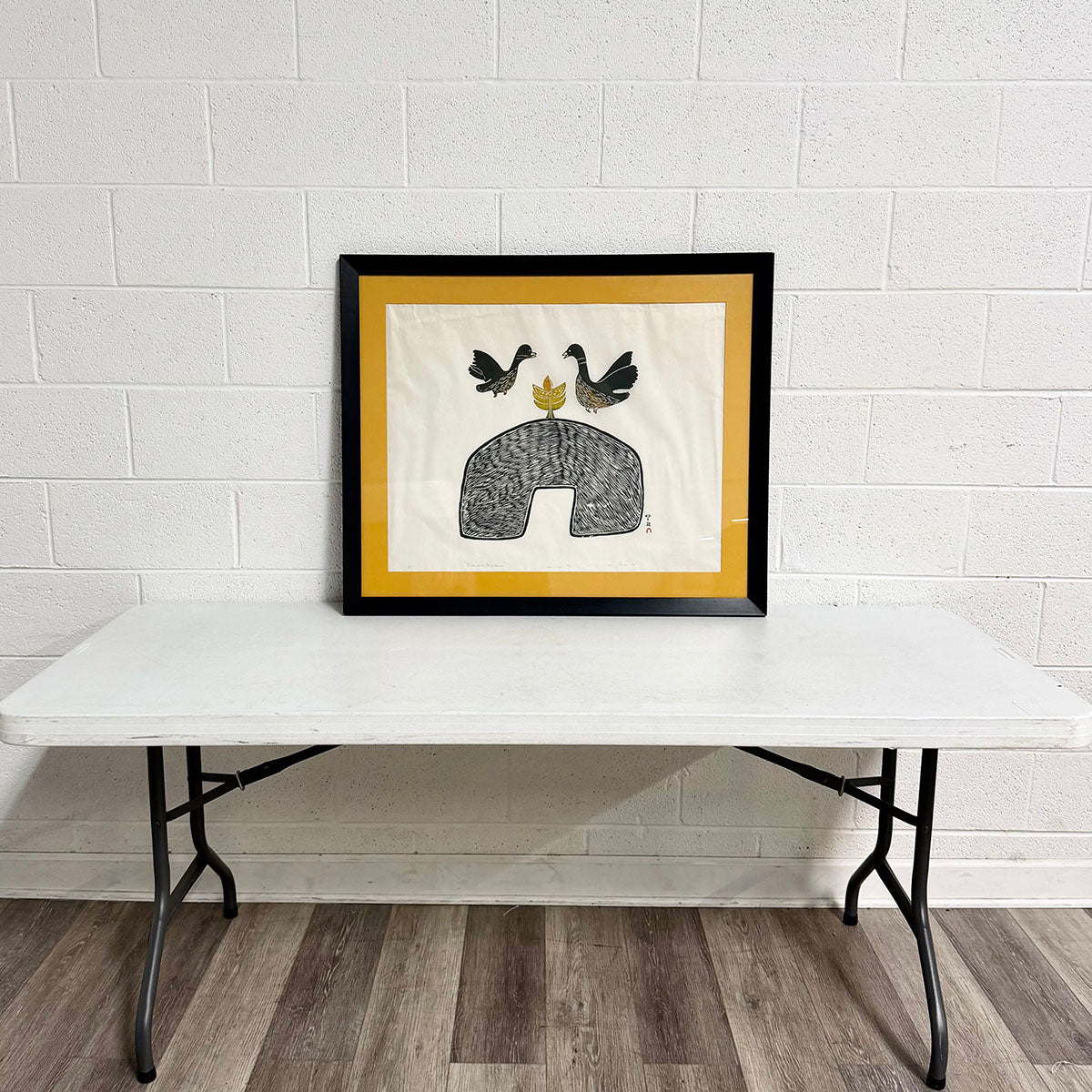 Framed Stone Prin,t Folk Art "Birds Over Stone House" signed edition 40/50